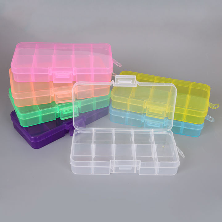 Colorful 10 Grids Adjustable Transparent Plastic Storage Box for Small Component Sewing Tools Box Beads Button Organizer Case