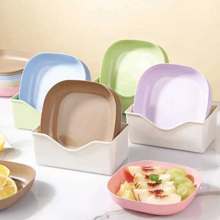 High Quality 10 pcs Multi-function Spit Bone Dish | Household Food Grade | Plastic Spit Bone Dish | Round Square Set Dining Table Garbage Plate 103 Rating 30 | Fruit Vegetable Plate | Wheat Straw Nordic Plastic Plate |