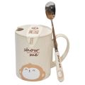 450ml Cartoon Wheat Animal Mug With Lid Spoon Milk Coffee Mug for Tea Milk Travel Cup Large Capacity Kids Cup Nice Gift. 