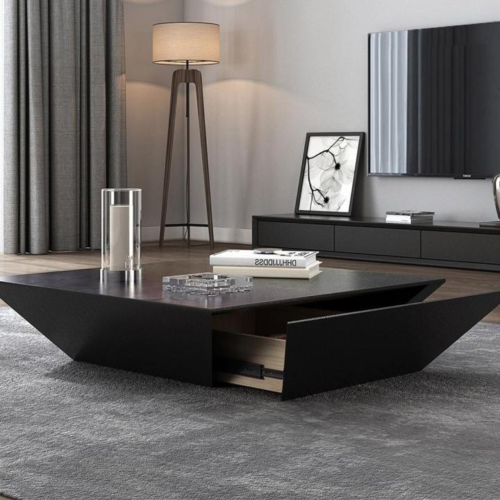 Black Drafted Wooden Coffee Table for Living Room - Center Table, Cocktail Table