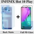 Infinix Hot 10 Play Full Black 9D|5D|6D|10D|11D|21D Tempered Glass Screen Protector Full Glue Edge To Edge + Back Matte Protector Soft Skin Sheet Soft Film Protection For Infinix Hot 10 Play. 