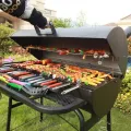 Large Barbecue Smoker Grill Oil Drum Charcoal BBQ Grill with Smokestack with Wheels and Thermometer. 