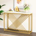 Tribesigns 42.5 Inches White Console Table, Modern Gold Sofa Table, Narrow Entryway Table with Metal Frame for Living Room, Hallway, Entryway, White & Gold. 