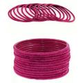 Hot pink | 24 pieces/ 2 Dozen velvet glass bangles of all sizes ( do, sawa do , dhai ). 