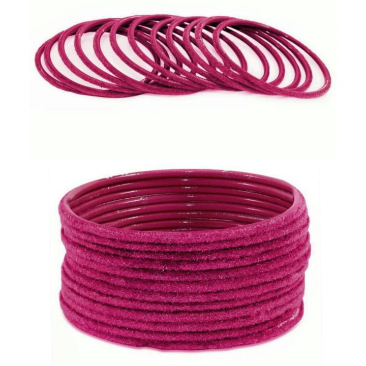 Hot pink | 24 pieces/ 2 Dozen velvet glass bangles of all sizes ( do, sawa do , dhai )