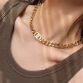 Gold Thick Chain Double D Letter Alloy Necklace Fashion Design Bracelet Accessories. 