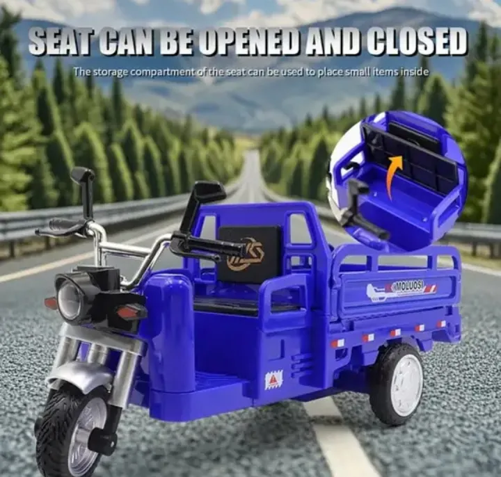 🚚 Alloy Three-Wheel Toy Motorcycle Truck – Light & Sound Cargo Tricycle ...
