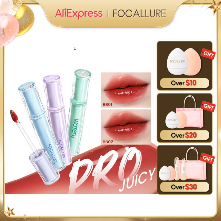 FOCALLURE Jelly Watery Lip Gloss High Pigment Long Wear Liquid Lipstick Lightweight Non-sticky Moisturizing Lip Tint Cosmetics