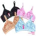 Memon Online - Pack of 4 Women's Ladies Girls Skin, Black, Pink, Blue, Pure Jersey Fabric Printed Simple Bra Blouse Brazier Undergarments Bra for Girls and Women MO-001. 