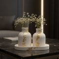 Modern Home Decoration Items for Living Room - Aesthetic Tray and Vase Set for Room Decor - Luxury Center Table Decoration Pieces - Premium 3-Piece Stone-Finish Vanity Decor Set. 