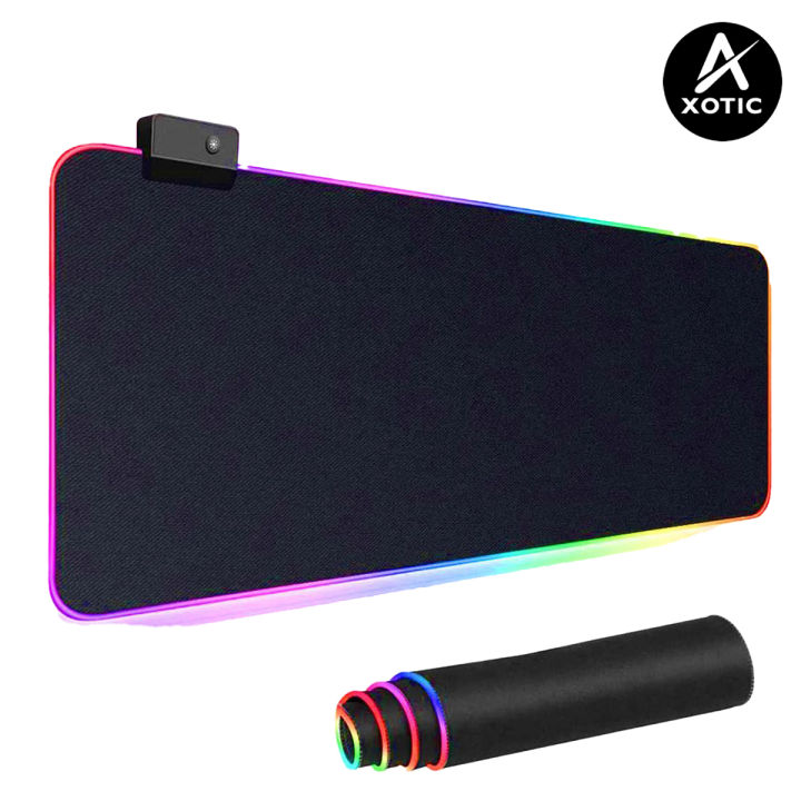 Axotic RGB Gaming Extended Mousepad - XL Gaming Mousepad   With 14 Lighting Modes Braided USB Cable - 800mm x 300mm x 4mm