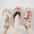 Women Slippers Fashion Women's Floral Imitated Straw Flip Flops Outdoor Sweet Non-Slip Sandals Hemp Rope Beach Shoes. 