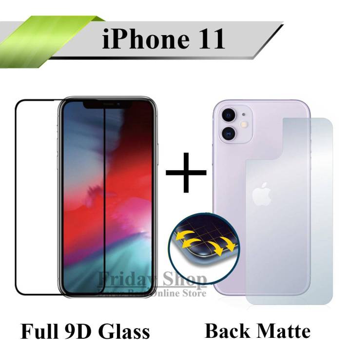 Apple iPhone 11 Full Black 9D Tempered Glass Edge to Edge Full Glue Screen Protector + Back Matte Protector Soft Skin Sheet Soft Film Protector For iPhone 11