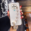 Maitus for Tecno Camon 16 Back Cover with Clover Bracelet Luxury 6D Plating Square Frame Camera Lens Protection Shiny Chain Bling Cases Soft Silicone Mobile Phone Case. 
