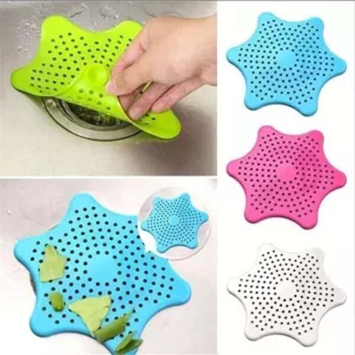 Silicone Rubber Five-pointed Star Sink Filter Sea Star Drain Cover Sink Strainer Hair Catcher Leakage Filter for Kitchen and Bathroom- Multicolor