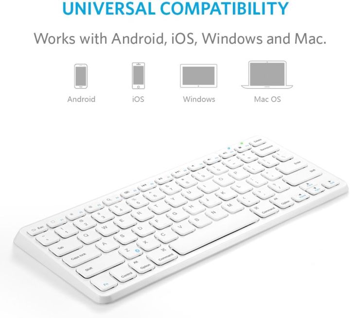 Anker Ultra Compact Slim Profile Wireless Bluetooth Keyboard for iOS, Android, Windows and Mac with Rechargeable 6-Month Battery (White)