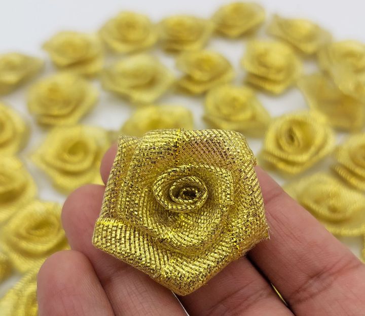 10 PACK OF 1.5-INCH GOTTA PATTI FLOWERS IN GOLDEN COLOR DESIGN 2