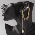 Pair of Ear Cuff Golden Leaf Long Dropping Pin Chain Tassel Earring for Girls and Women. 