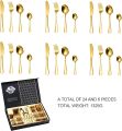Techmanistan 24 Pieces Stainless Steel Golden Cutlery Set, Polished Cutlery For 6 People, Stainless Steel Cutlery incl. Knife, Fork, Spoon, Teaspoon, Cutlery Gift Box. 