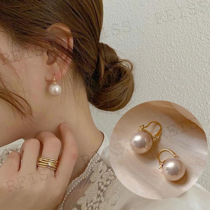 【BestGO】Retro Fashion Pearl Earrings Basic Pearl Ball Drop Earrings Simple Piercing Earrings