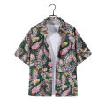 Men Women Shirt Hawaiian Style Floral Printing Lapel Short-sleeved Cardigan Top Retro Summer Beach Loose Couple T-shirt. 