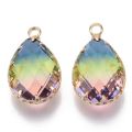 Pandahall 2Pcs Mixed Color Teardrop Shape Glass Imitation Tourmaline Pendants with Brass Finding for Earring Jewelry Making Gift. 