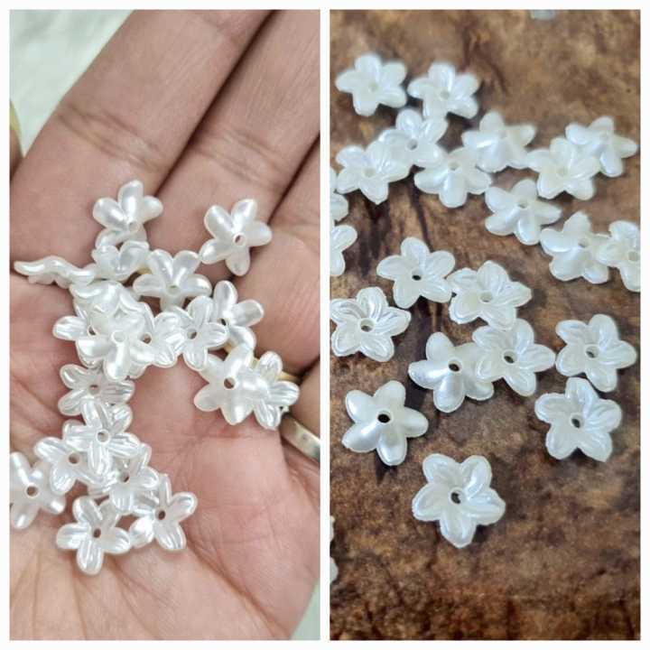 100 Pcs Acrylic Flower Caps off White Color Pearl flowers beads With Holes 10 mm