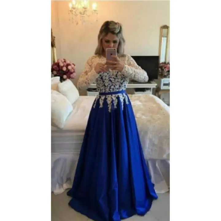 ROYAL BLUE WHITE EVENING DRESS FOR WOMEN S