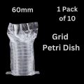 Plastic Petri Dishes 60mm to 90mm – Pack of 10 ( 1-6 Packs ) – Grid & Single Compartment, Stackable, Transparent, Vented – Perfect for Lab Work, Research, Bacteria & Fungi Culture, Science Experiments, School Projects, & Microbiology Study. 