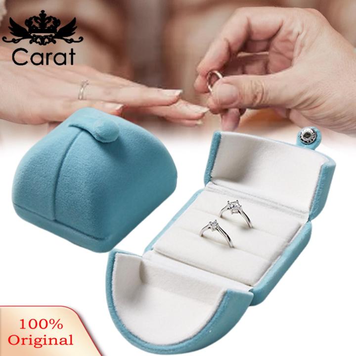 Carat Velvet Ring Box Vintage Double Opening Ring Box for Wedding Engagement