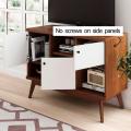 TVUNIT118 - Oak Wood Antique TV Console Brown Polish Finish Entertainment Unit Beige & Walnut Modern Living Room TV Bedroom Furniture Desk. 
