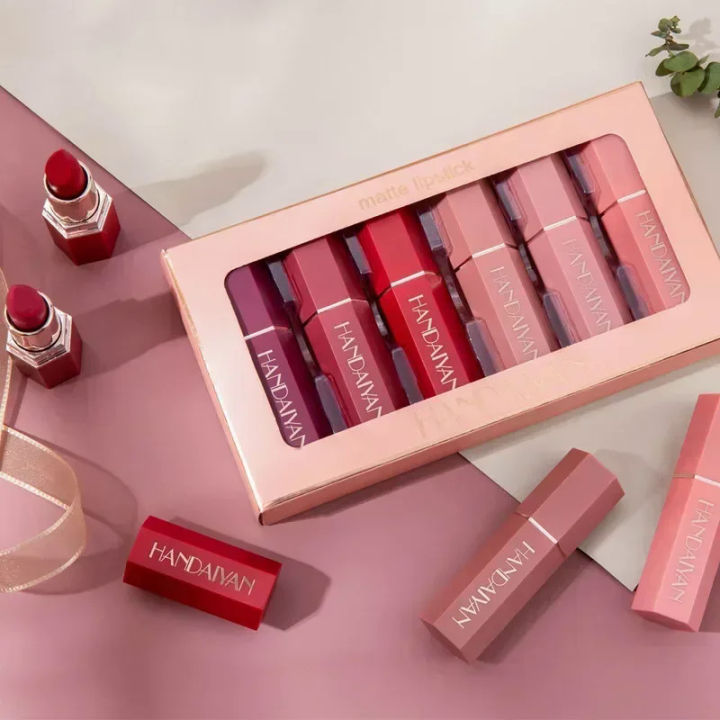 6pcs/lot Lip Kit Matte Lipstick Waterproof Velvet Stick Tint Nude Cosmetic Makeup Set Professional Korean Beauty Cosmetics Kpop