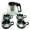 Infuser Kettle and 4 Cups, Black tea with infuser kettle, Teapot set glass infuser teapot and 4 Cups, 950 ml Kettle and 100 ml capacity of each cup. 