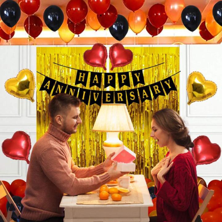 Happy Anniversary Decoration Items with Foil Curtain Banner, Balloons, Set for 1st, 5Th,25th Party Room Decoration Combo Set/Couple Wedding,Marriage Celebration
