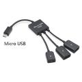 3 in 1 Micro USB Type C HUB Male to Female Double USB 2.0 Host OTG Adapter Cable. 