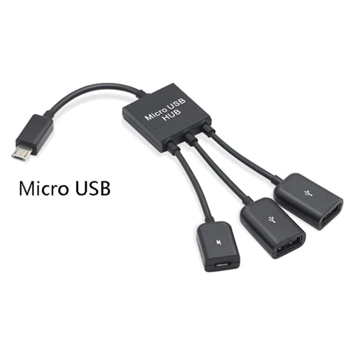 3 in 1 Micro USB Type C HUB Male to Female Double USB 2.0 Host OTG Adapter Cable