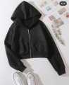 Women's Fleece Zipper Crop Hoodie - Stylish and Warm - All Colors Available. 