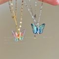 Luxury Female Butterfly Pendant Necklaces Women Jewelry Shiny Colorful Clear Crystal Stainless Steel Crystal Butterfly Necklace Necklace Jewelry For Woman. 