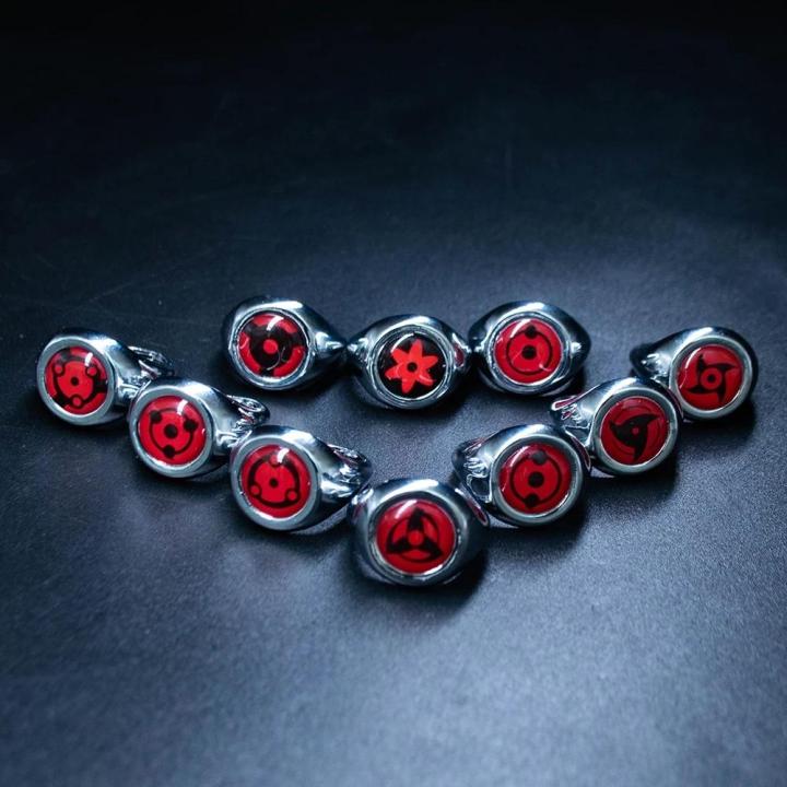 Anime Naruto Rings Akatsuki Sharingan Itachi Kakashi Adjustable Metal Ring Unisex Halloween Cosplay Accessories Gifts