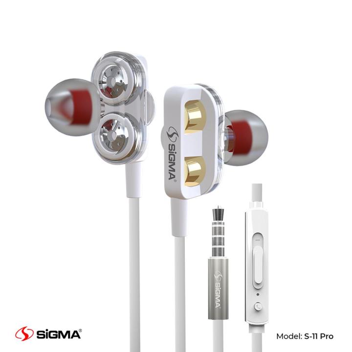 Sigma – Double Decker Stereo In-ear Wired Stereo Earphones With Mic – S11 Pro (random Color)