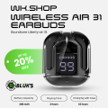 WKSHOP Air 31 Transparent Wireless Earbuds Bluetooth 5.3 TWS Earphones HD Bass Touch Control Noise Reduction Gaming Earbuds Long Battery Stereo Sound Compatible with Android iOS Mobile Phones Charging Case Low Latency Handsfree Music Ear Buds. 