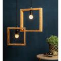 Wooden Hanging Lamp for Room - Square Shape Rustic Wood Ceiling Lights - Pendant Lamp - LED Lights. 
