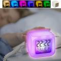 Digital Alarm Thermometer Night Glowing Cube 7 Colors Clock LED Change. 