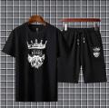Trendy KING WITH BEARD Tag Printed Summer Tracksuit For men & boys Tee-shirt with SHORTS/BOXERS New Design Round Neck Half Sleeves T Shirts Top Quality Gym Wear/Casual and comfortable Pair T-Shirt and SHORTS. 