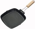 Non-Stick Square Grill Pan with Foldable Wooden Handle Size 24 x 28 cm. 