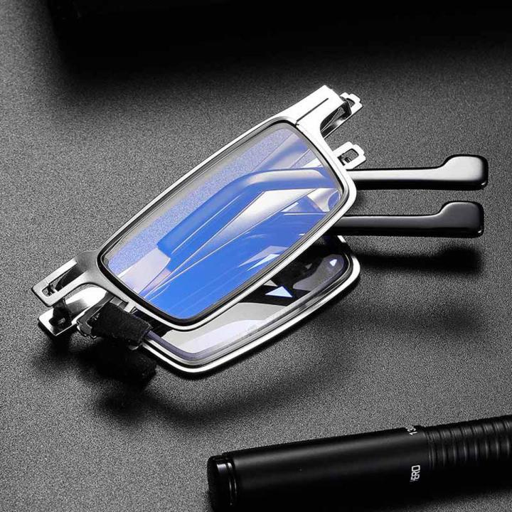 Folding Anti Blue Ray Reading Glasses Metal Rectangular Women Men Hyperopia foldable Eyeglasses Diopter +1.0 1.5 2.0 2.5 3.0 3.5 Ultralight Screwless Full Frame