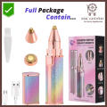 Flawless 2-in-1 Rechargeable Electric Hair Remover & Eyebrow Trimmer for Women - Painless Hair Removal with LED Light - Portable & USB Charging Beauty Tool, Perfect for Lips, Chin, Nose, Upper Lip, Bikini, Mustache, Hypoallergenic. 
