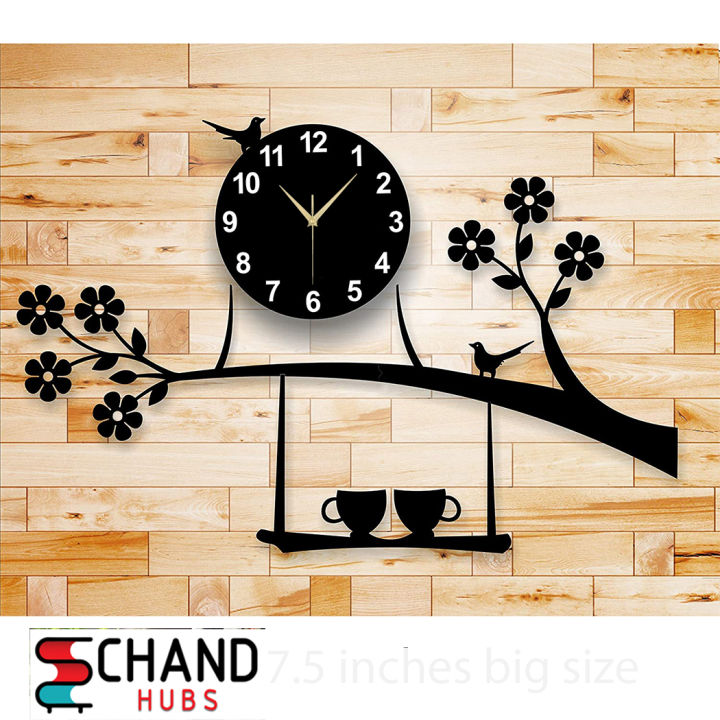 Chand Hub Birds Style Clock Big Size Wall Clock I Wooden Material Wall Clock Beautifull For Bedroom Wall