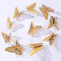 12pcs/set 3D Butterfly Wall Stickers Removable Mural Stickers DIY Art Wall Decals Decor with Glue for Bedroom Wedding Party--Gold. 