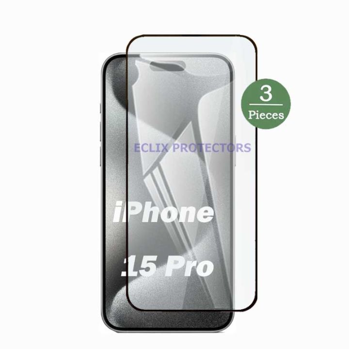 ECLIX 3 Pcs 9D 21D Tempered Glass For Apple iPhone 15 Pro Screen Protector Black Border For iphone15 pro - Transparent